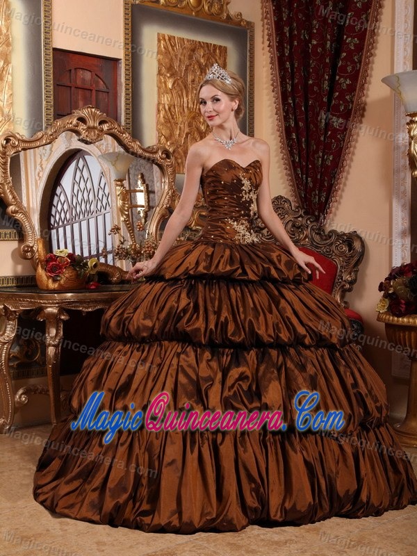 Brown Pick-ups Beaded Sweetheart La Quinceanera Dresses Appliques