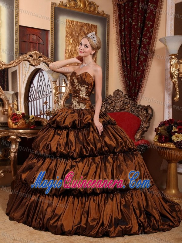 Brown Pick-ups Beaded Sweetheart La Quinceanera Dresses Appliques