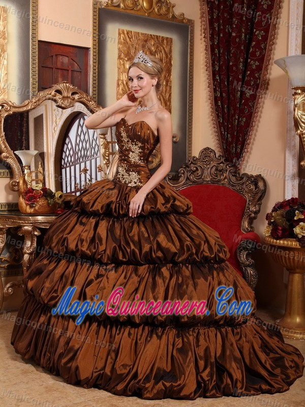 Brown Pick-ups Beaded Sweetheart La Quinceanera Dresses Appliques