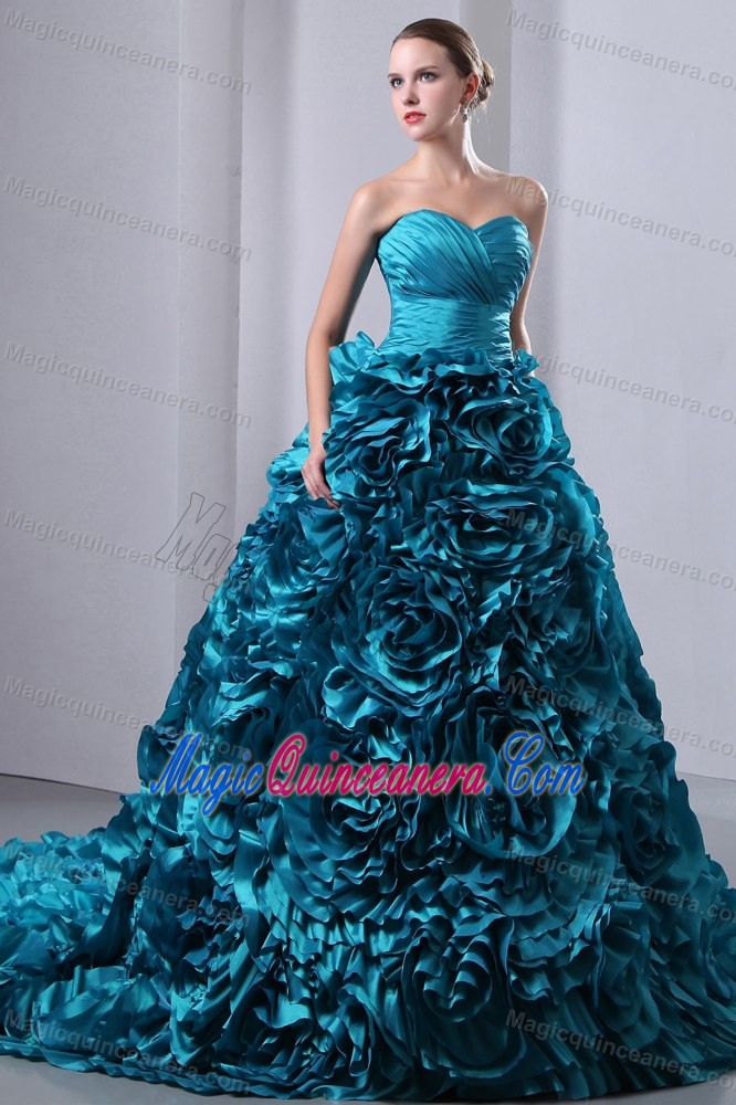 Bendigo Ruched Sweetheart Quinceanera Party Dresses Rolling Flowers