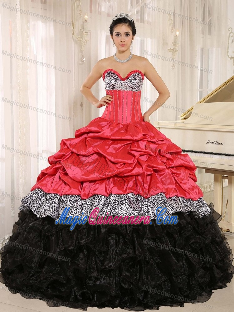 Pick ups Watermelon and Black Quinceanera Gown Dresses of Leopard