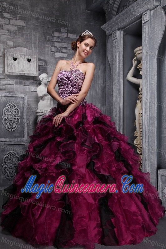 Ruffled Colorful Organza Sweet 15 Dresses with Leopard Printing