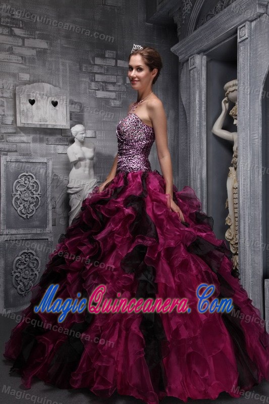 Ruffled Colorful Organza Sweet 15 Dresses with Leopard Printing