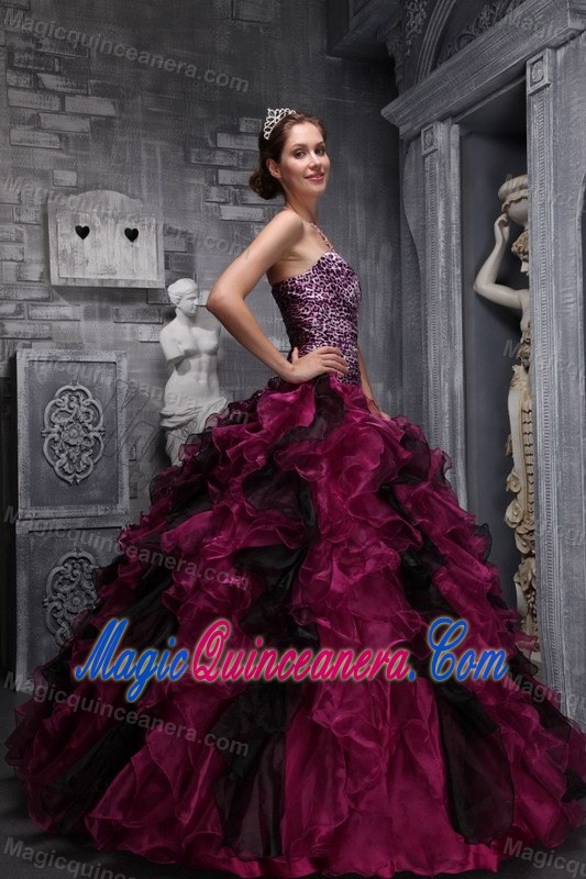 Ruffled Colorful Organza Sweet 15 Dresses with Leopard Printing