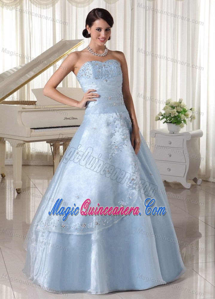 Appliqued Organza Sweetheart Quinceanera Dresses in Light Blue