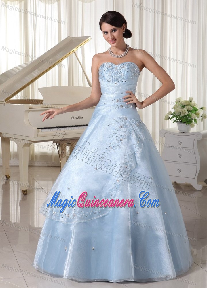 Appliqued Organza Sweetheart Quinceanera Dresses in Light Blue