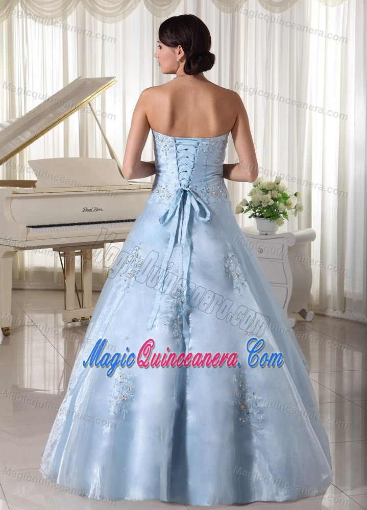 Appliqued Organza Sweetheart Quinceanera Dresses in Light Blue