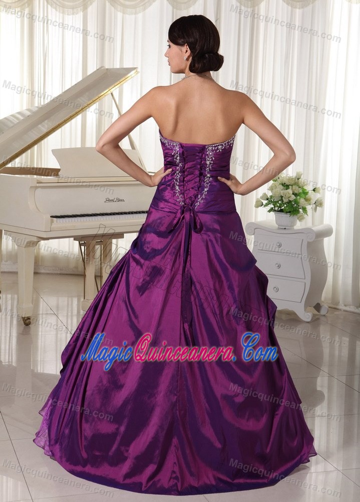 Purple Taffeta and Organza Quinceanera Dresses with Embroidery