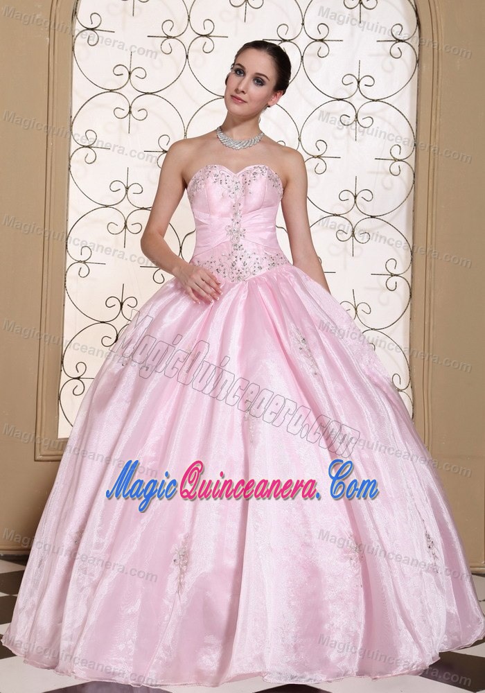 Sweetheart Baby Pink Quinceanera Dress with Beading in Taffeta and Organza
