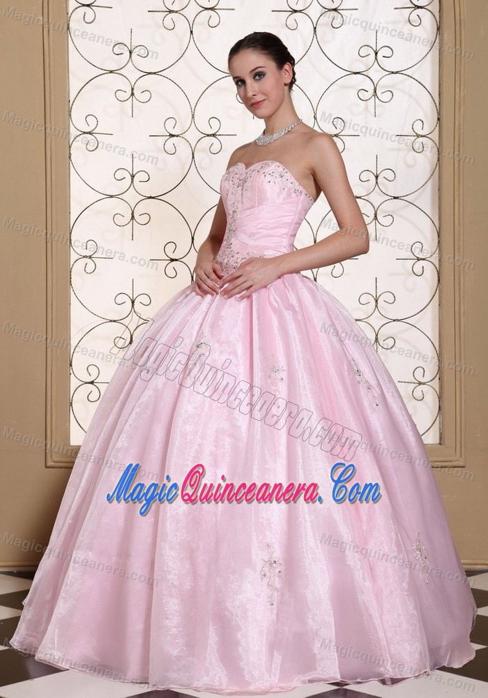 Sweetheart Baby Pink Quinceanera Dress with Beading in Taffeta and Organza
