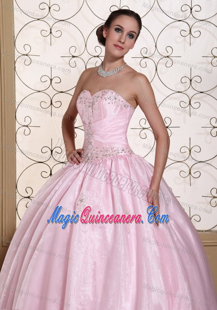 Sweetheart Baby Pink Quinceanera Dress with Beading in Taffeta and Organza