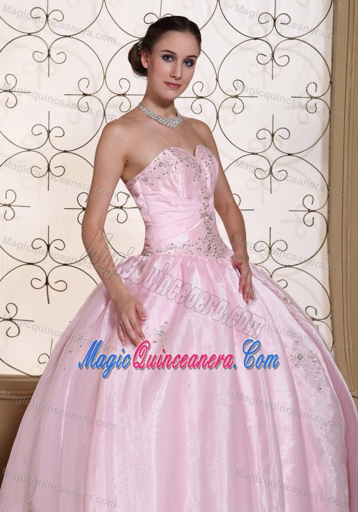 Sweetheart Baby Pink Quinceanera Dress with Beading in Taffeta and Organza