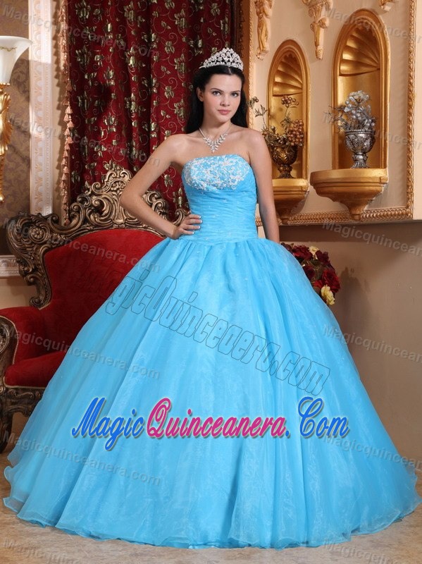 Organza Strapless Baby Blue Quinceanera Dress with Appliques and Beading