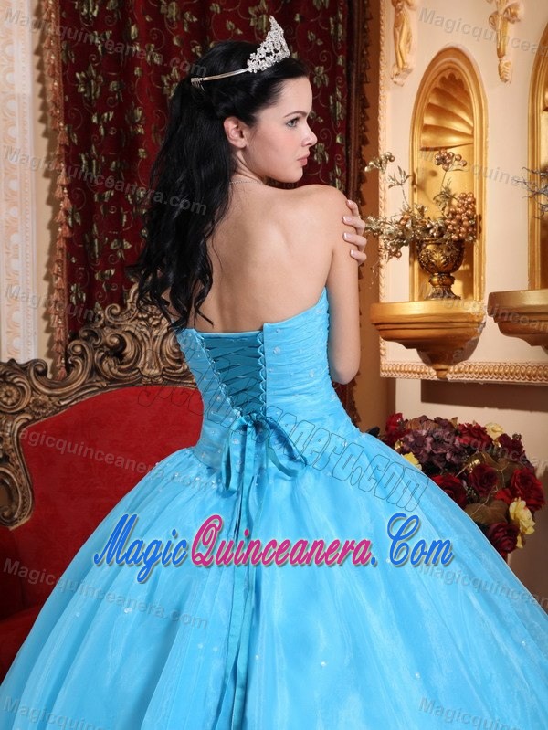 Organza Strapless Baby Blue Quinceanera Dress with Appliques and Beading