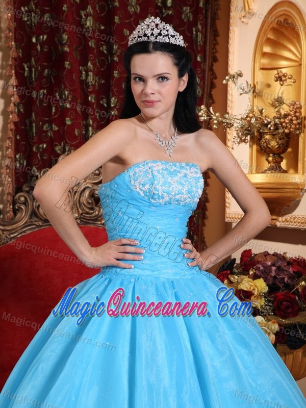 Organza Strapless Baby Blue Quinceanera Dress with Appliques and Beading