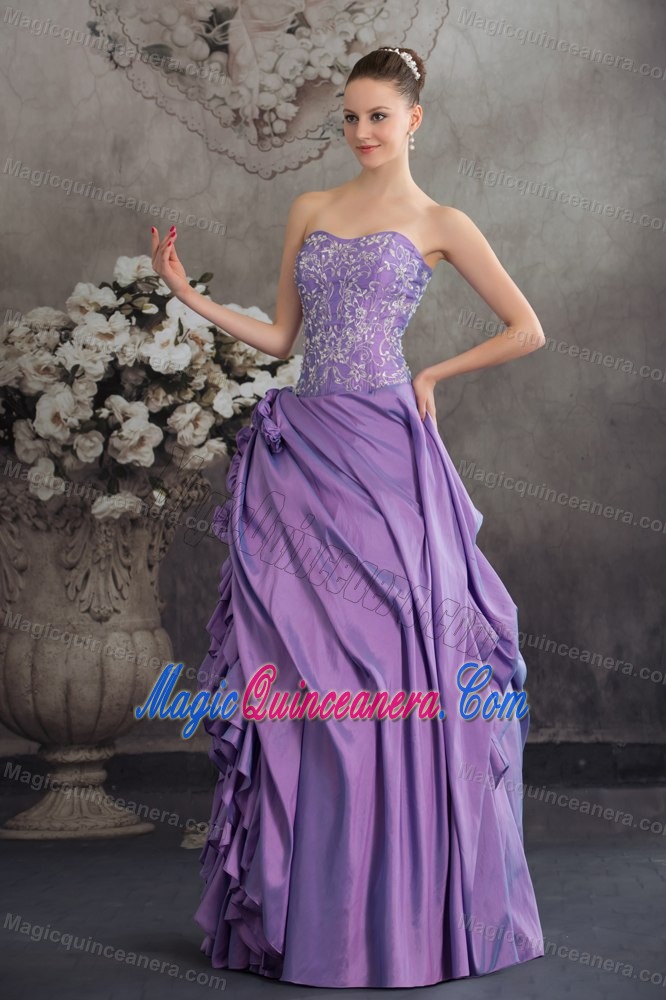 Lavender Ruffled Quinceanera Dress with Hand Made Flowers and Embroidery