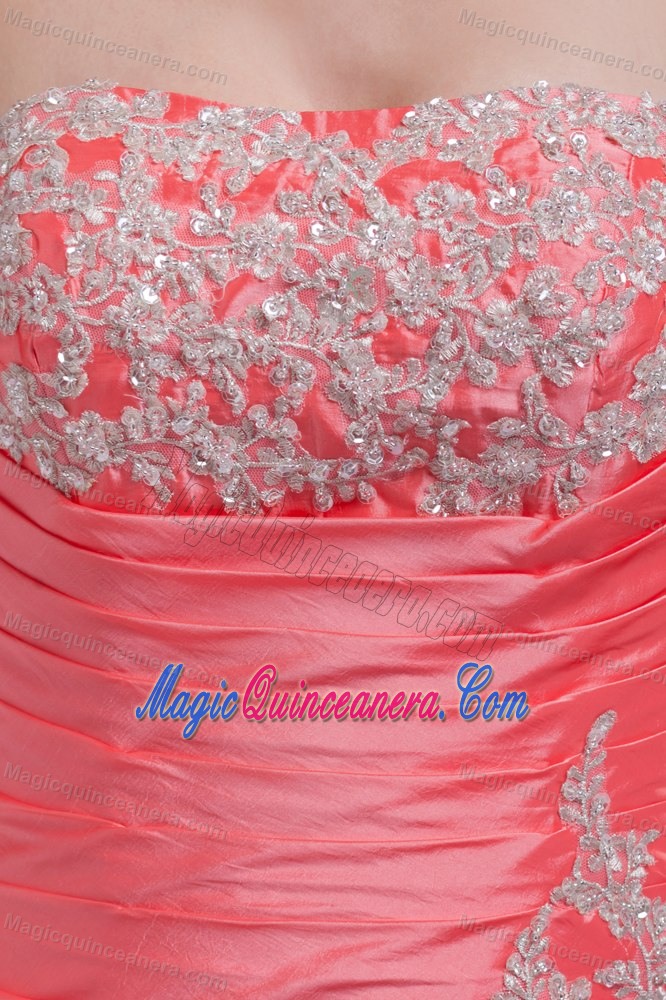 Beaded A-line Quinceanera Dress with Pick-ups and Appliques in Watermelon