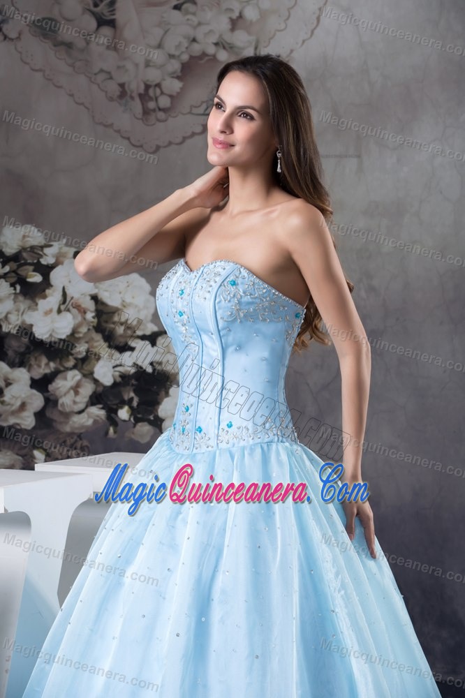 A-Line Sweetheart Ice Blue Sweet 16 Dress with Embroidery and Beading