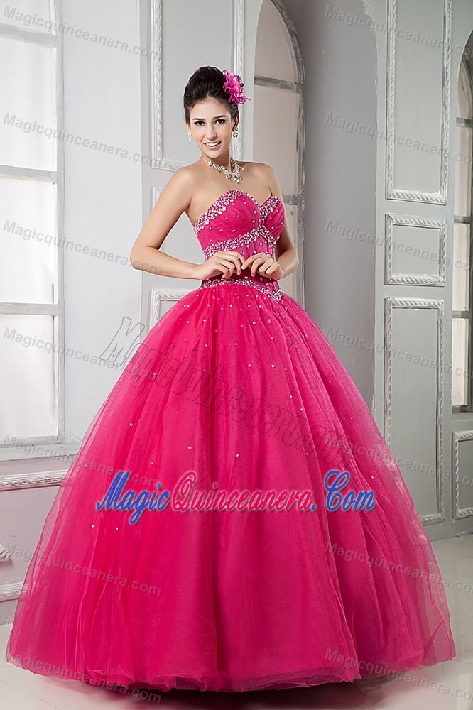 Sweetheart Hot Pink Quinceanera Dresss with Beading and a Tulle Out Layer