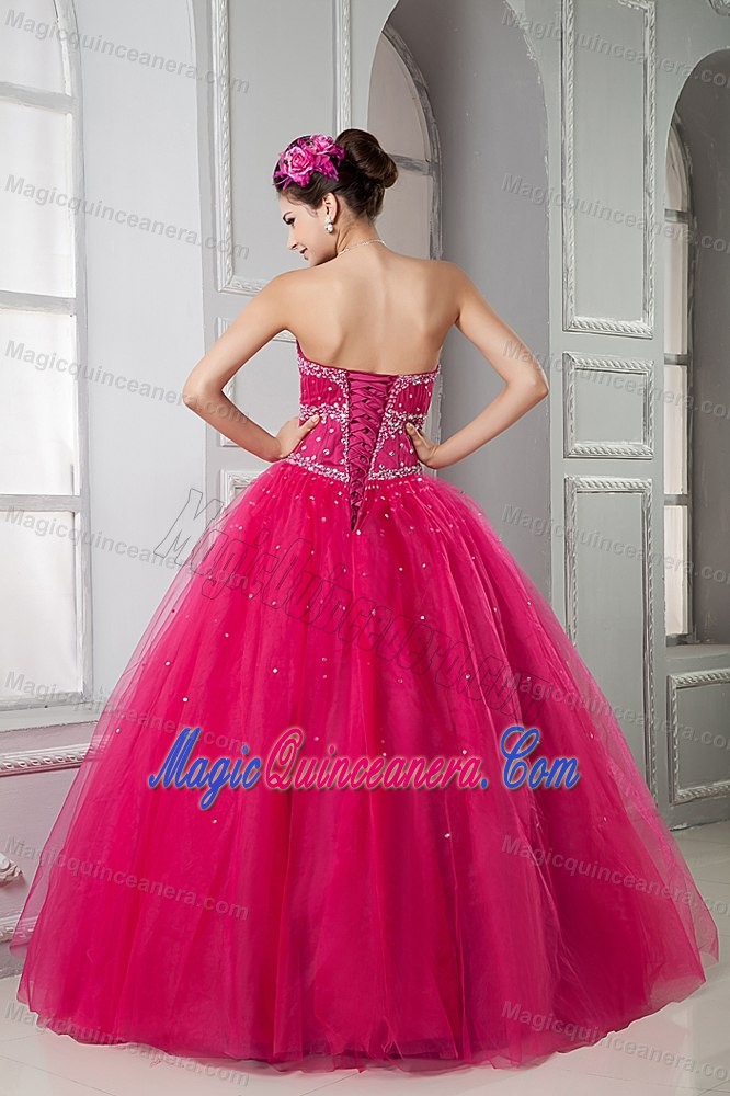 Sweetheart Hot Pink Quinceanera Dresss with Beading and a Tulle Out Layer