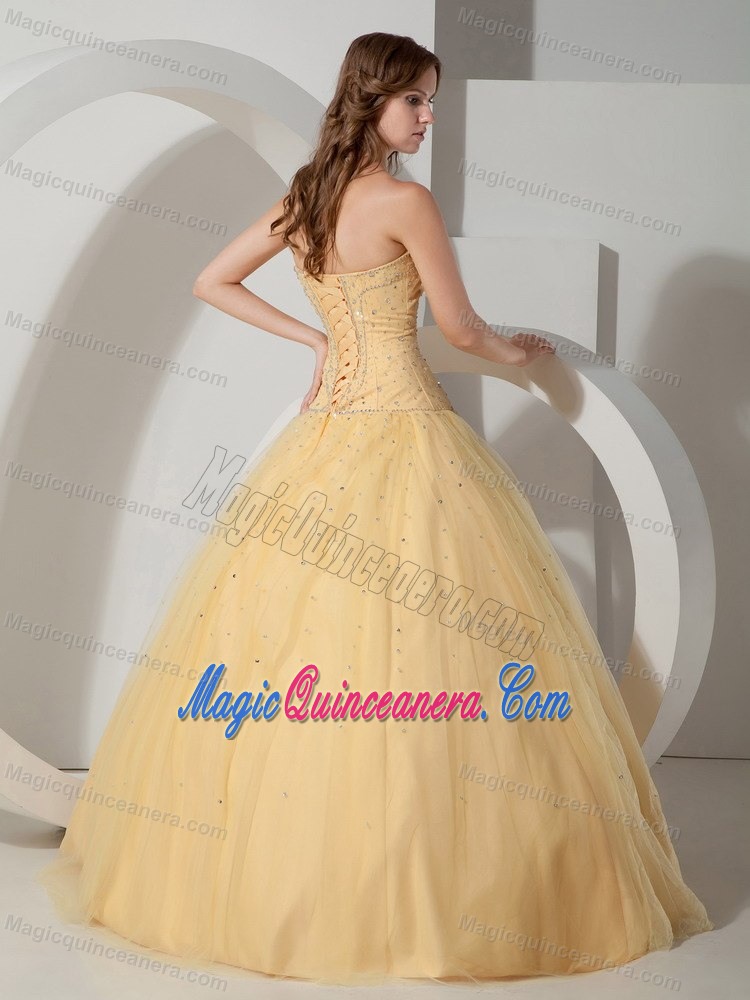 Taffeta Strapless Sweet 15 Dress with Beading and a Tulle Out Layer in Yellow