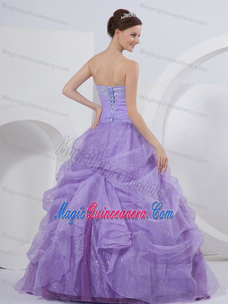 Lilac Quinceanera Dress with Ruffles in Organza and Shinning Fabric