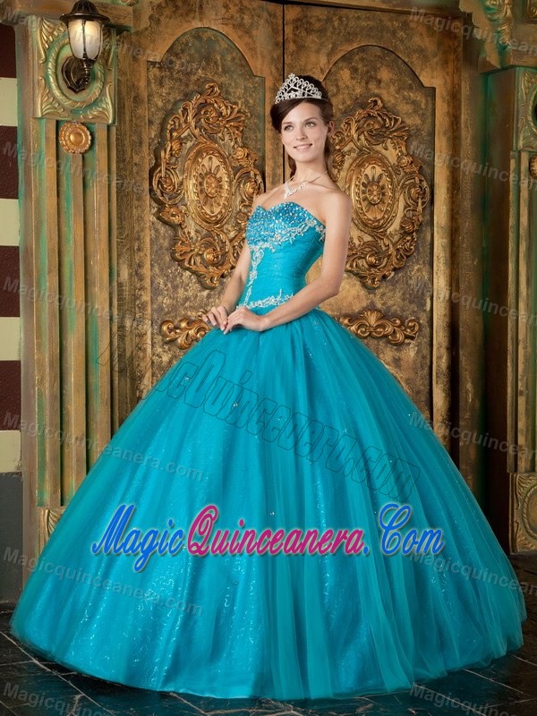 Teal Sweetheart Quinceanera Dress with Beading and Embroidery
