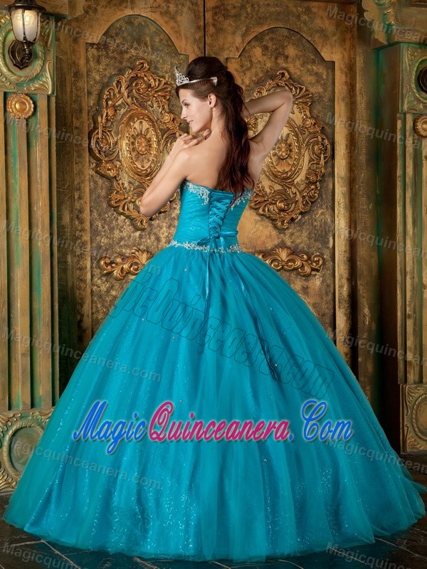 Teal Sweetheart Quinceanera Dress with Beading and Embroidery