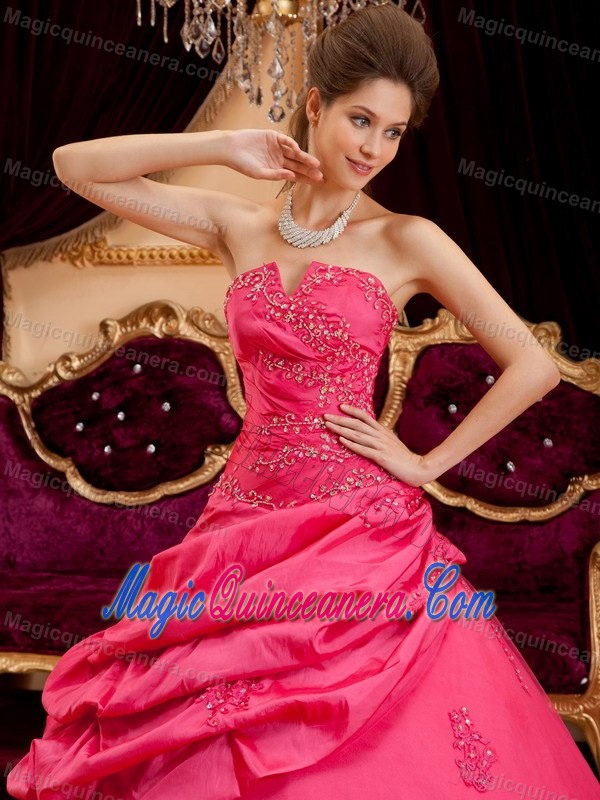 Beaded Coral Red Sweet 16 Dress with Appliques and Asymmetric Ruffled Layers