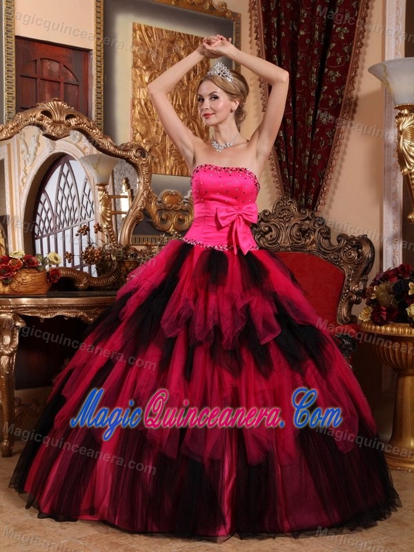 Multi-color Strapless Quinceanera Dress with Beading and a Bowknot Sash