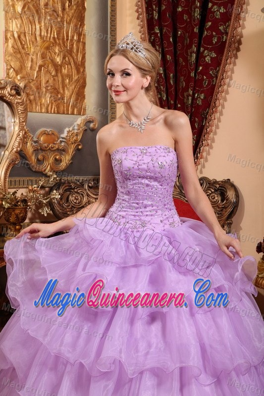 Strapless Lavender Quanceanera Dress with Beading and Ruffles