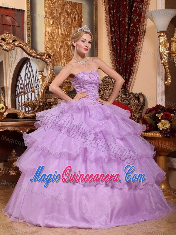 Strapless Lavender Quanceanera Dress with Beading and Ruffles