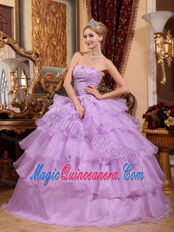 Strapless Lavender Quanceanera Dress with Beading and Ruffles