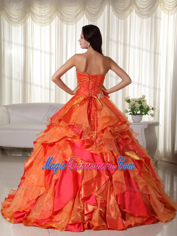 Sweetheart Orange Sweet 16 Dress with Embroidery and Ruffles