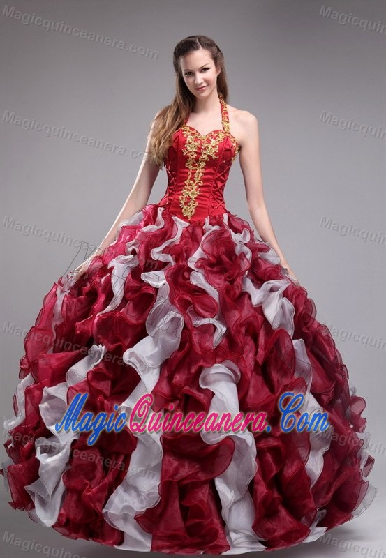 Halter-top Multi-color Sweet 16 Dress with Appliques and Ruffles
