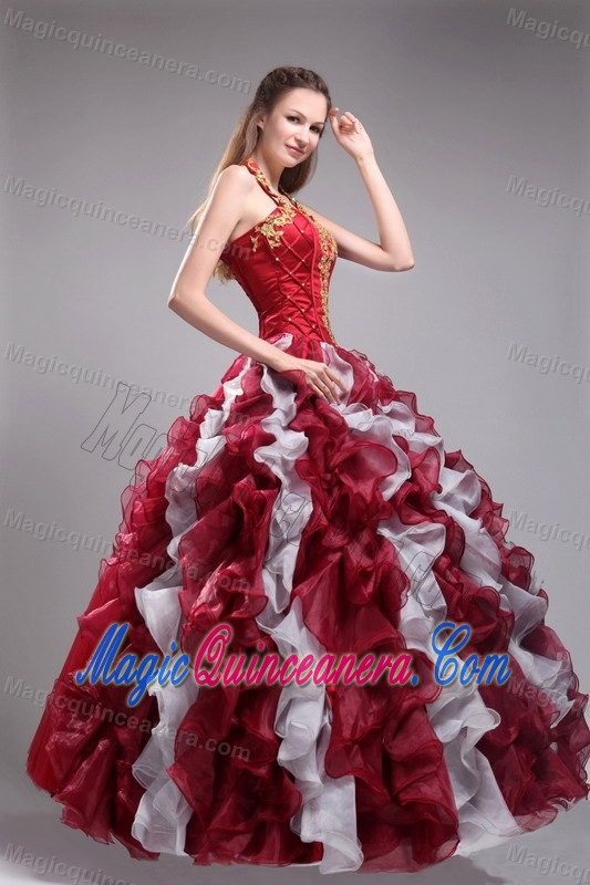 Halter-top Multi-color Sweet 16 Dress with Appliques and Ruffles