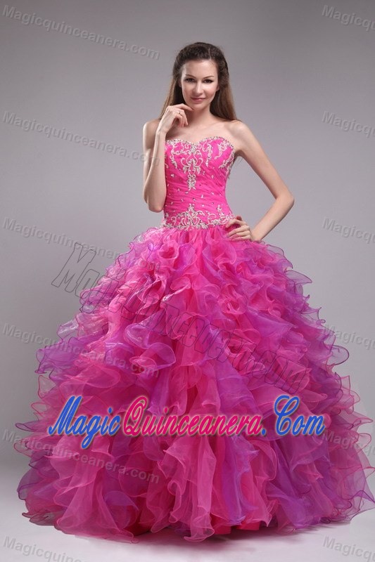 Sweetheart Fuchsia Quinceanera Dress with Embroidery and a Ruffled Bottom