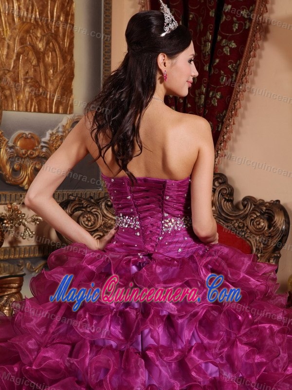 Purple Sweetheart Quinceanera Dress by Organza with Beading and Ruffles