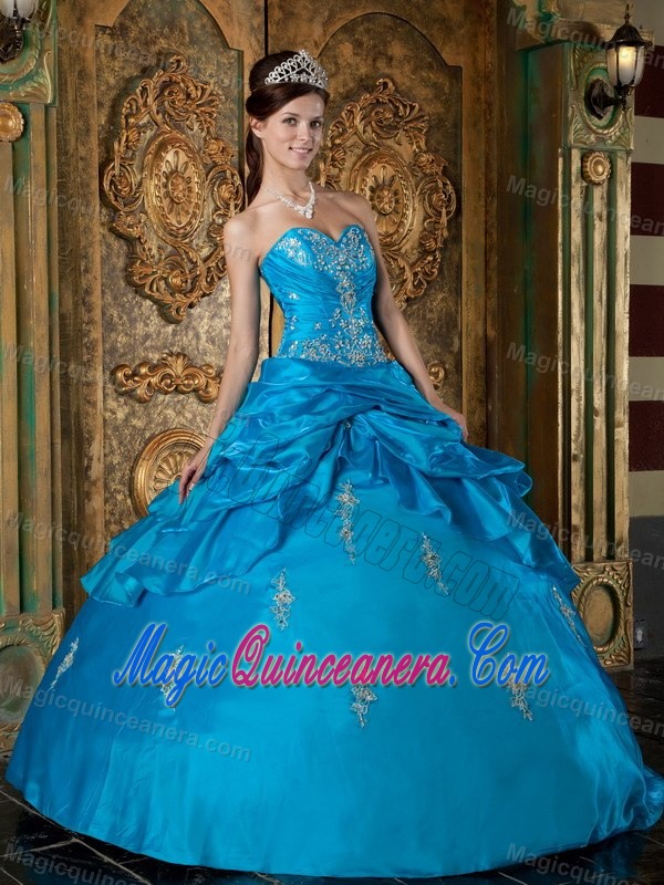 Teal Sweetheart Taffeta Quinceanera Dress with Appliques for New Zeeland
