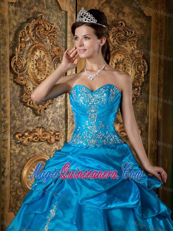Teal Sweetheart Taffeta Quinceanera Dress with Appliques for New Zeeland