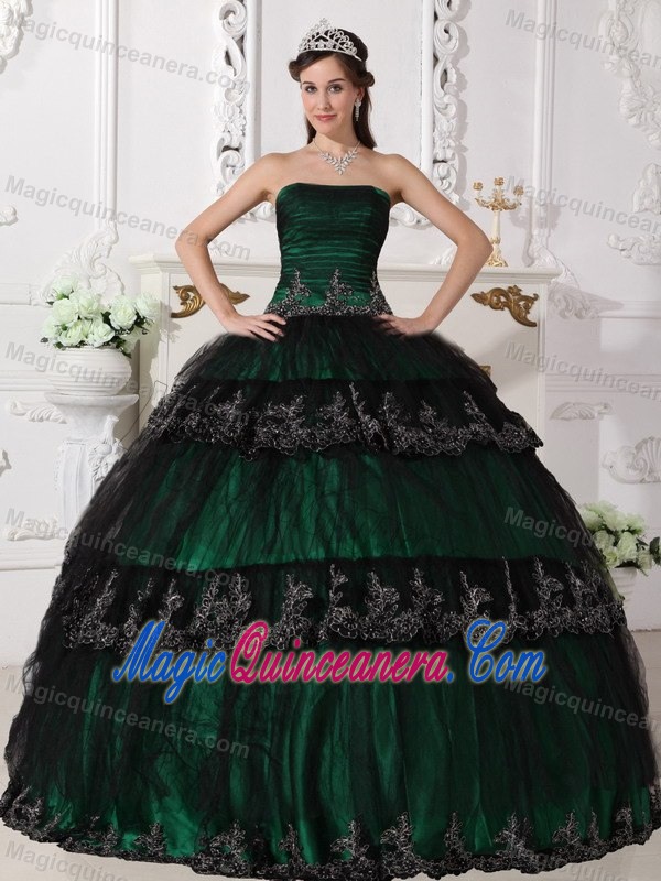 Dark Green and Black Quinceanera Dress by Taffeta and Tulle with Discount