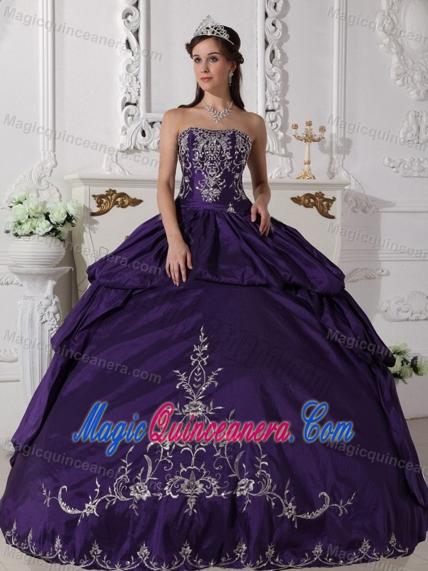 Deep Purple Quinceanera Dress with Embroidery and Pick Ups for 2013