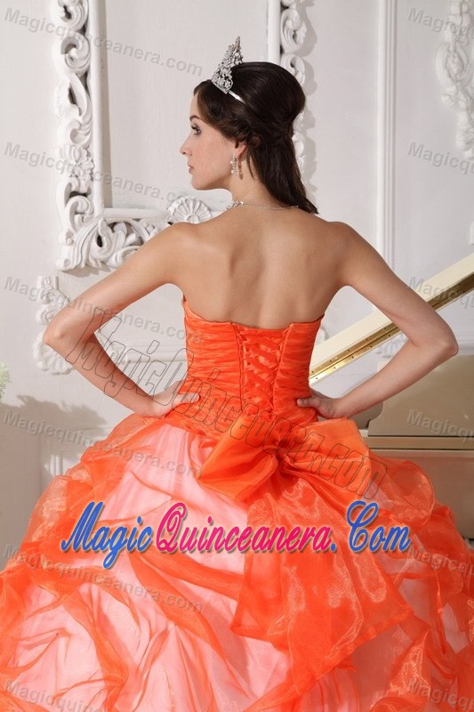 Orange and White Strapless Quinceanera Dress by Taffeta and Organza