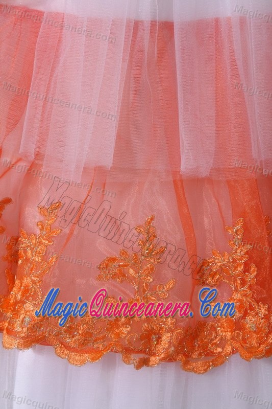 Orange and White Strapless Quinceanera Dress by Taffeta and Organza