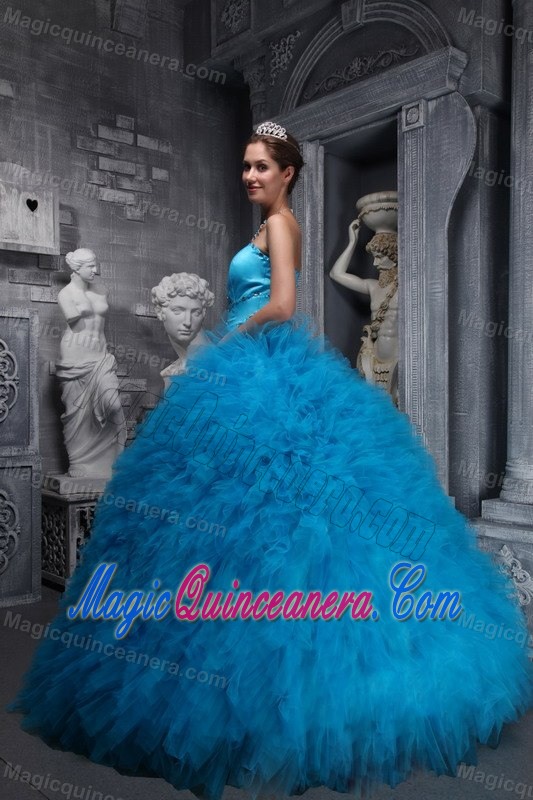 Aqua Blue Quinceanera Dress with Sweetheart Neckline and Ruffles