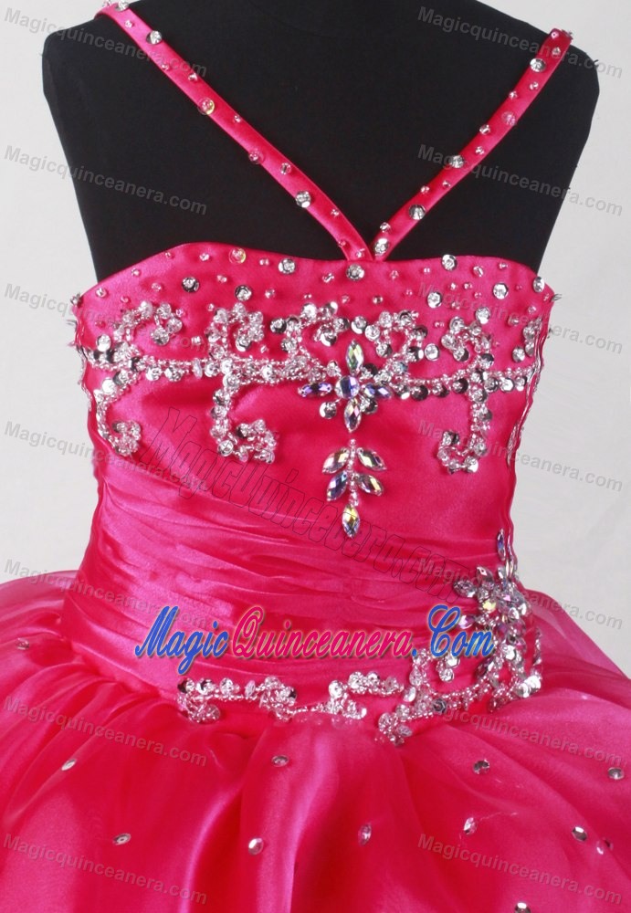 Beaded Fuchsia Organza Straps Little Girl Pageant Dresses in Alabama