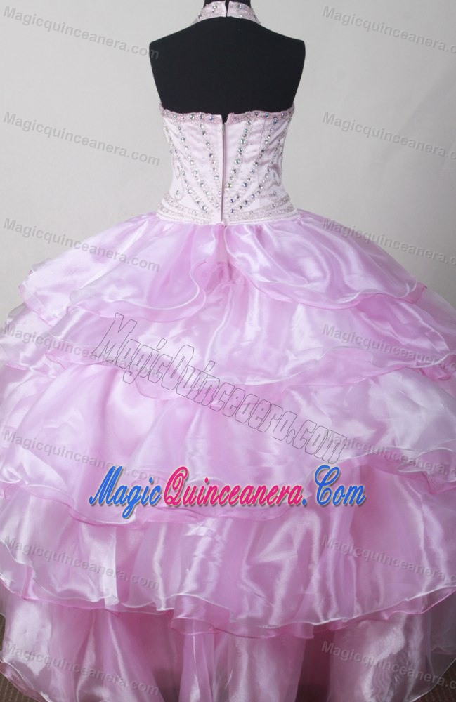 Brand New Oklahoma Baby Pink Beaded Halter Little Girl Pageant Dresses