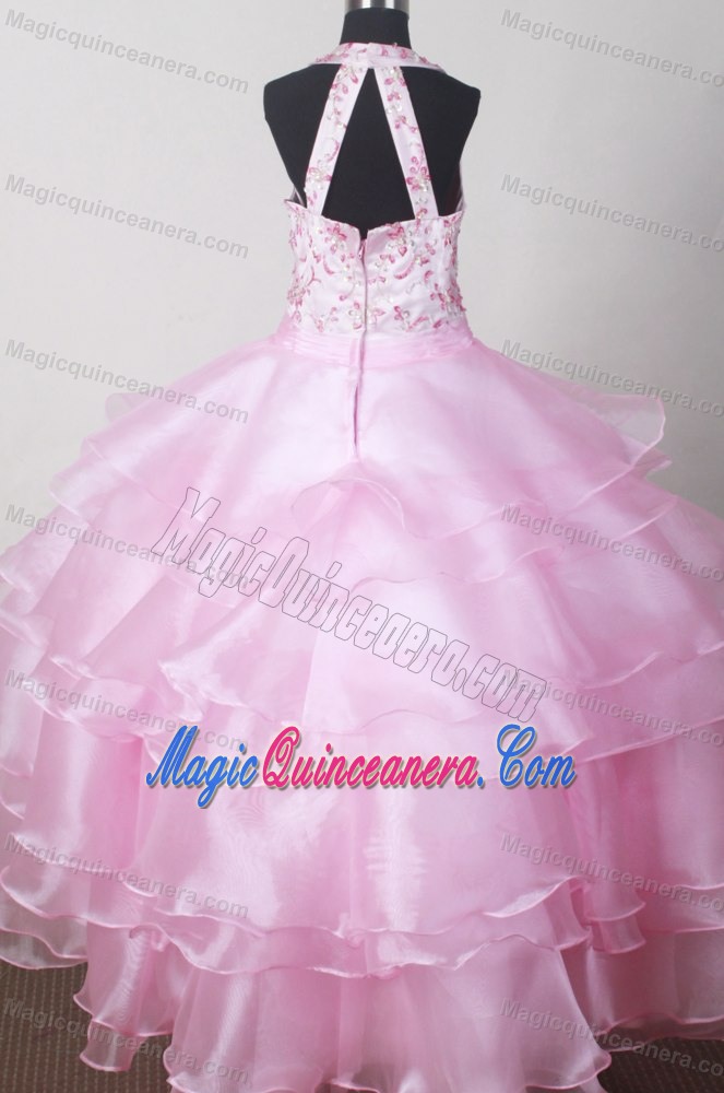 Beautiful Alaska Halter Top Little Girl Pageant Dresses With Embroidery
