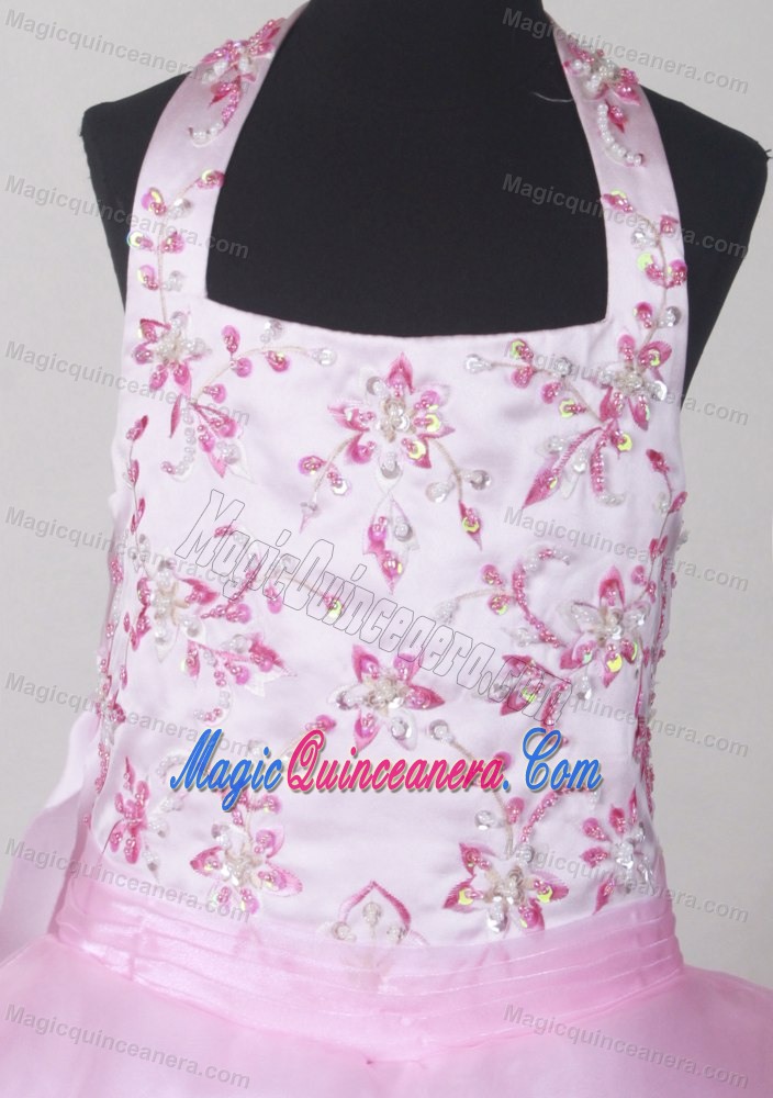 Beautiful Alaska Halter Top Little Girl Pageant Dresses With Embroidery