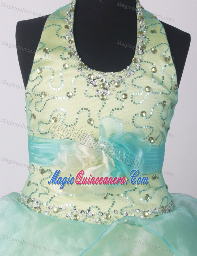 Yellow Green Ball Gown Little Girl Pageant Dresses With Beading Flower